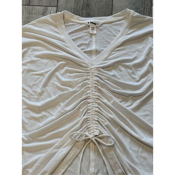 Athleta women's bright white oversized Crossover Ruched athletic Top size small - Picture 4 of 11